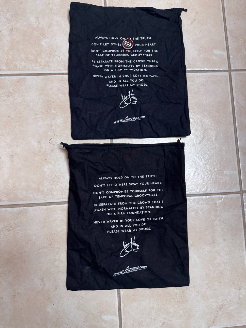 John Fluevog 503 Dust Bags with White Script